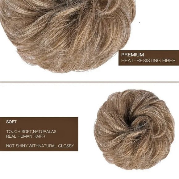 Bun Messy Hair Pieces Extensions Curly Synthetic Updo Lightest Brown Blended - Picture 7 of 11